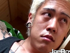 Blond Japanese twink toys with hole and strokes his dick chinese gay circle jerk porn