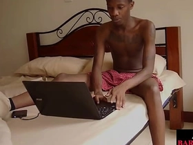 Inked Nubian twink oils up his uncut dick before jerking gay porn in china