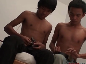 Asian twink gets tiedup and barebacked after blowing dick japan gay porn massage