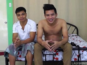 Asian Boy Rolly Gets Tickled and Jizzed On white top asian bottom gay porn